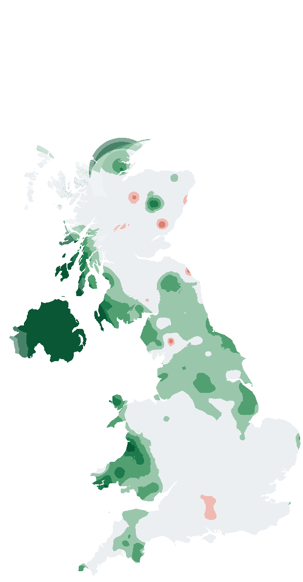 Heat map of premium diesel prices across the United Kingdom