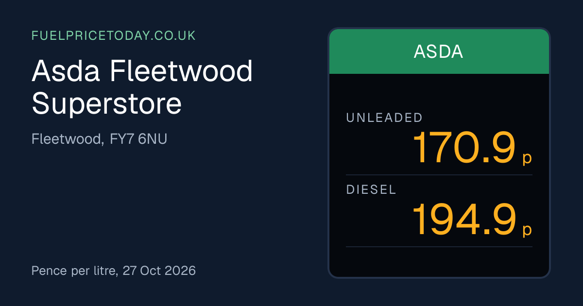 Asda Fleetwood Superstore Fuel Prices, FY7 6NU