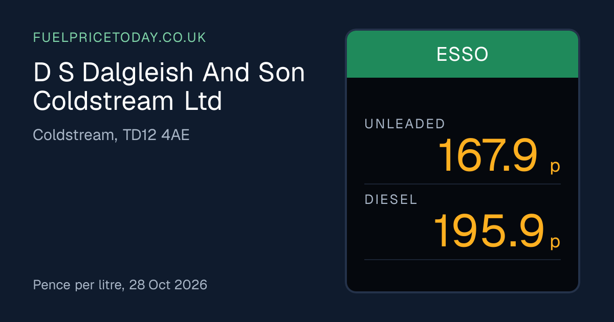 D S Dalgleish And Son Coldstream Ltd Fuel Prices, TD12 4AE