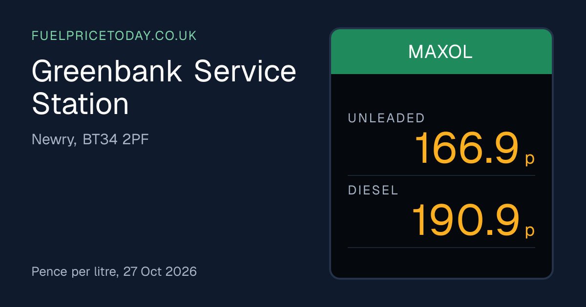Greenbank Service Station Fuel Prices, BT34 2PF