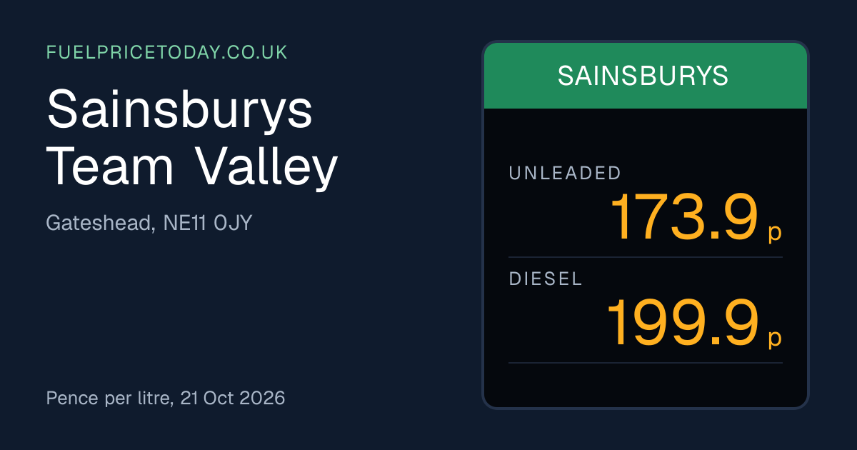 Sainsburys Team Valley Fuel Prices, NE11 0JY