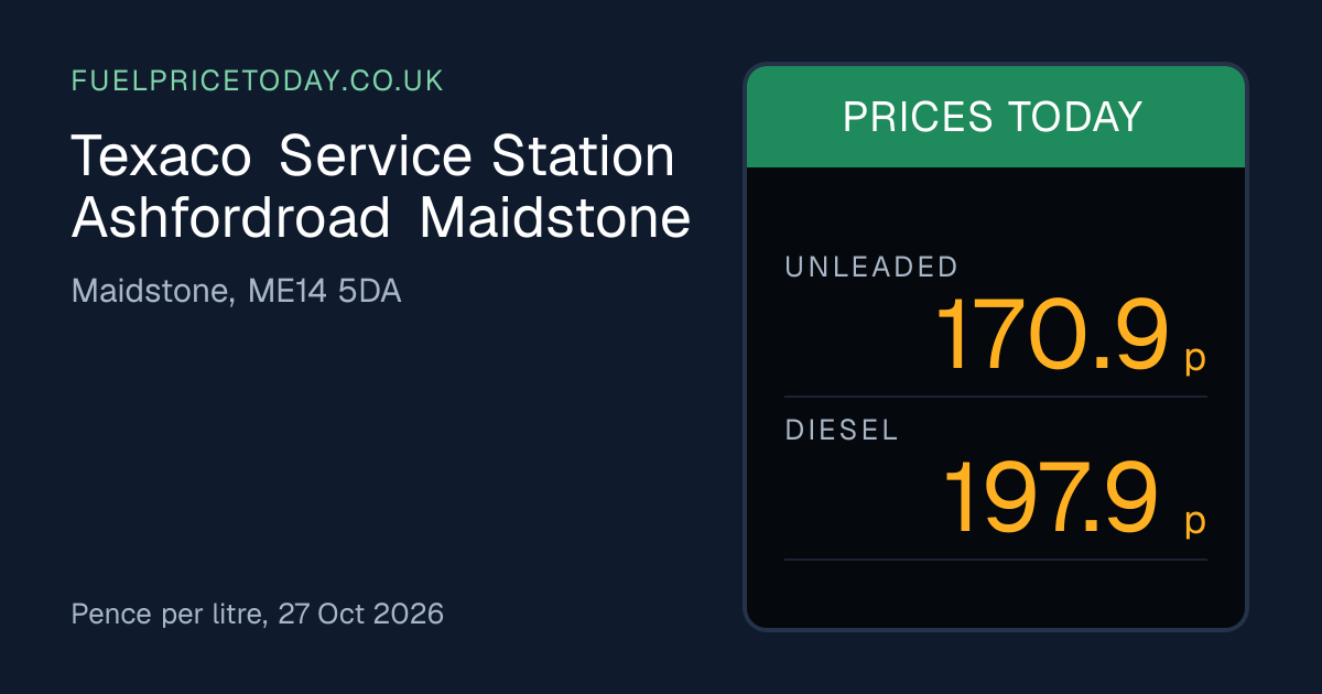 Texaco Service Station Ashfordroad Fuel Prices, ME14 5DA